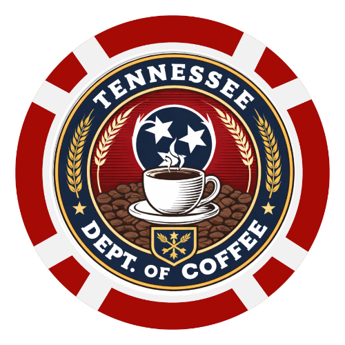 Logo of the Tennessee Dept. of Coffee with a coffee cup and beans design.