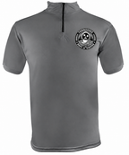 A gray short-sleeve quarter-zip performance shirt with a circular black and white 'Farneseer Army Gear' logo on the left chest, displayed on a clean white background.