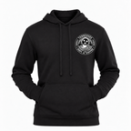 A black pullover hoodie with a drawstring hood and kangaroo pocket, featuring a white circular graphic on the left chest that reads 'TENNESSEE DEPT. OF GOVERNMENT' around a skull and stars motif, shown on a plain white background.
