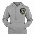 A heather gray pullover hoodie with a black circular graphic on the left chest reading 'Tennessee Dept of Coffee' around a coffee cup and stars, shown on a plain white background.