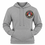 A heather gray pullover hoodie with a drawstring hood and kangaroo pocket, featuring a circular 'Tennessee Dept of Coffee' graphic on the left chest.